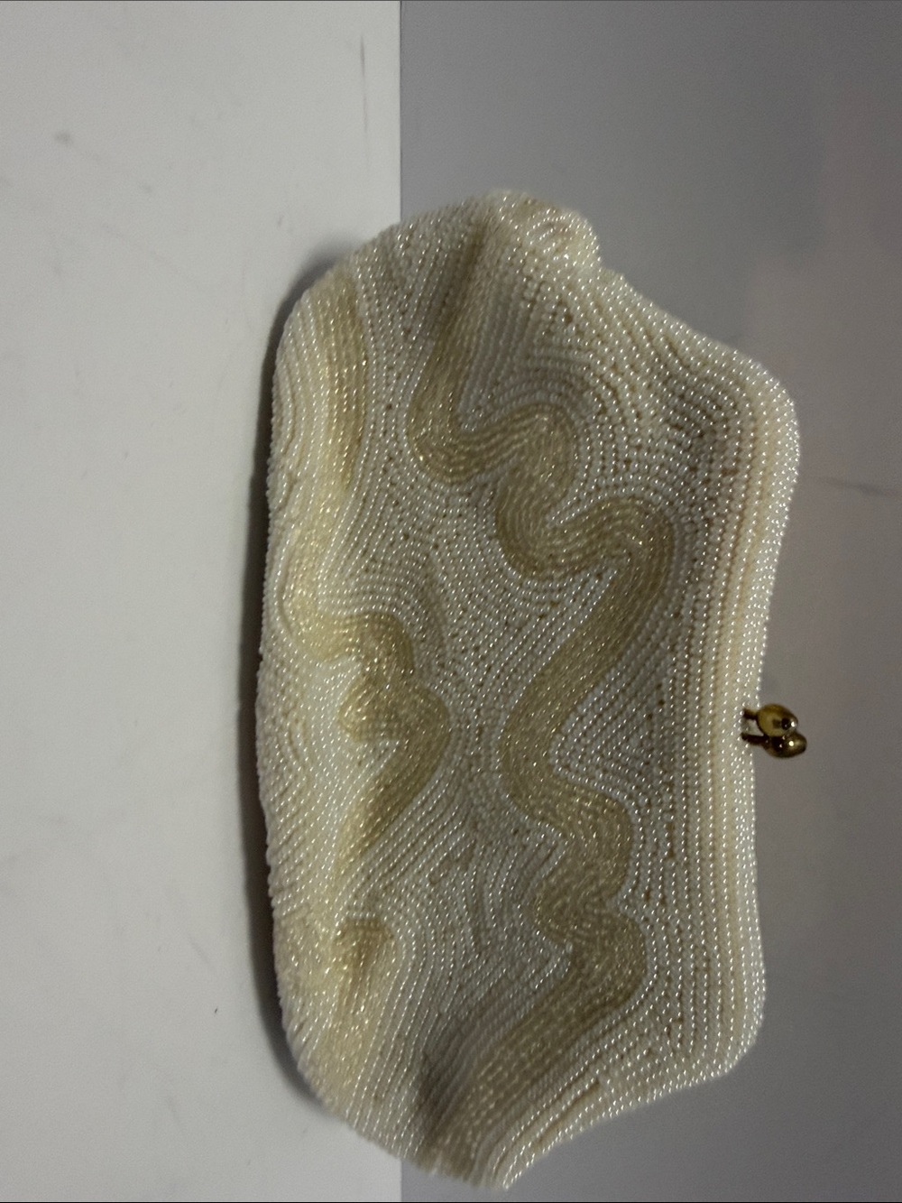 Vintage Ivory Beaded Wave-Pattern Evening Clutch